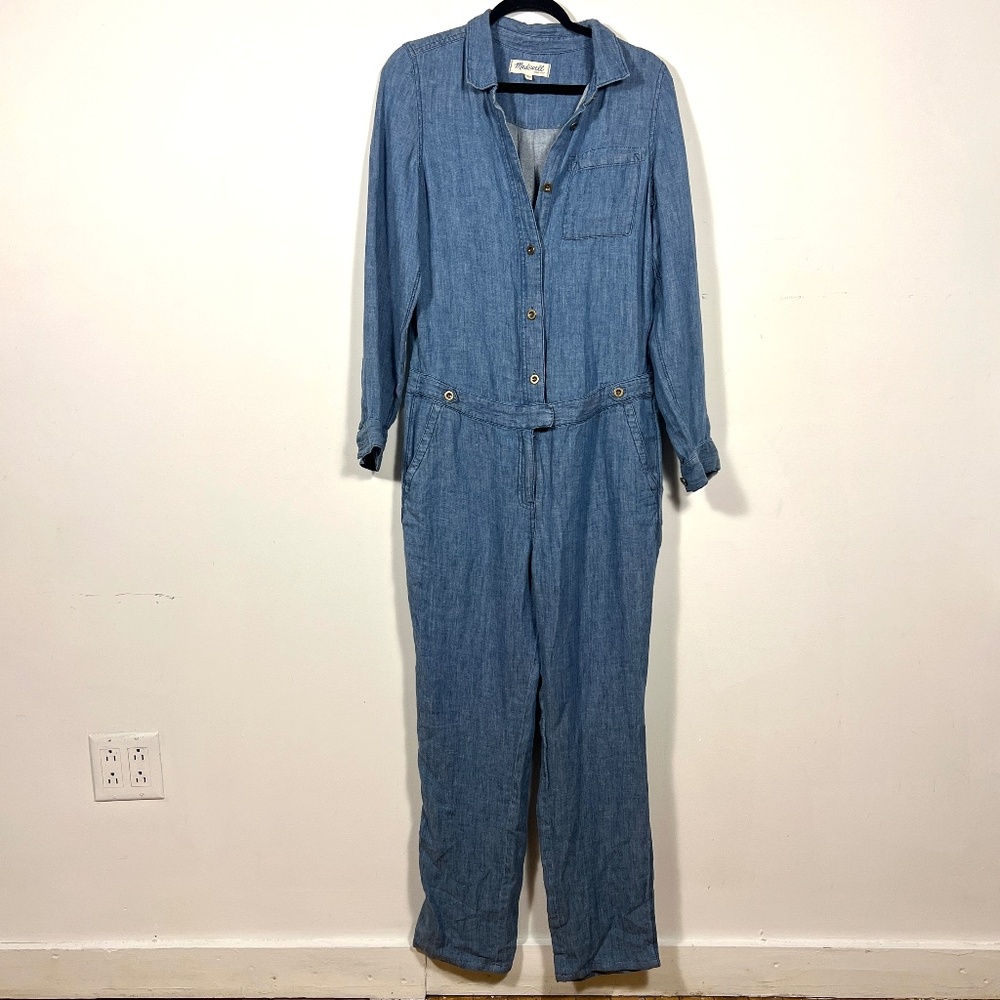 Madewell Blue Linen Coverall Jumpsuit Sz M